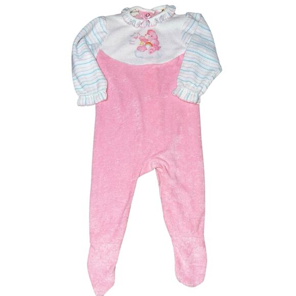 Vintage Care bears Cheer Bearpink Terry Cloth footed pajamas infant large 19lb